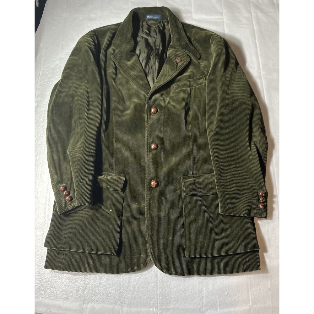 VTG Polo Ralph Lauren Corduroy Blazer Jacket Mens Large Olive Green Sport Coat